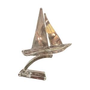 Vintage Sailboat Crystal Sculpture Paperweight